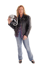 Image showing Blond woman with motorcycle helmet.