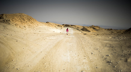 Image showing Family hiking in desert