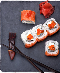 Image showing Salmon and Caviar Sushi