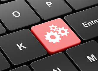 Image showing Marketing concept: Gears on computer keyboard background