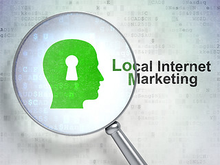 Image showing Marketing concept: Head With Keyhole and Local Internet Marketing with optical glass