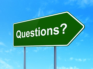 Image showing Education concept: Questions? on road sign background