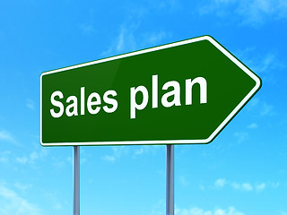 Image showing Marketing concept: Sales Plan on road sign background