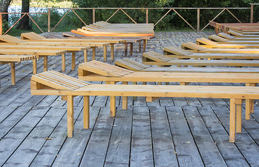 Image showing Empty autumn beach on the river.