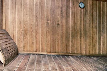 Image showing A small sauna with wooden walls