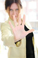 Image showing Mature woman gesturing stop