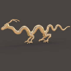 Image showing 3d render. Golden statue of a very long Chinese dragon