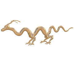 Image showing 3d render. Golden statue of a very long Chinese dragon
