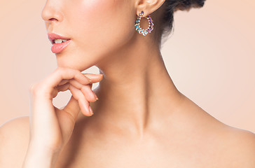 Image showing close up of beautiful woman face with earring