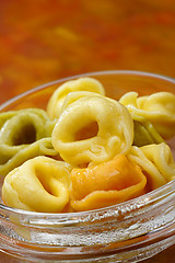 Image showing Freshly boiled tortellini (with meat, tomato and spinach filling