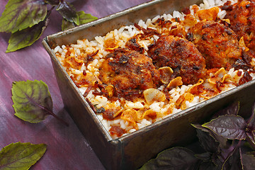 Image showing Roasted meatballs and rice