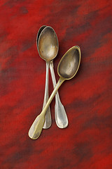 Image showing Three antique silver spoons