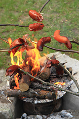 Image showing traditional czech sausages and the fire 