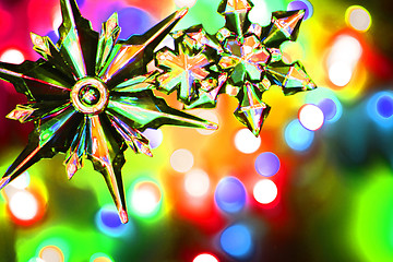 Image showing snowflake and christmas lights color background