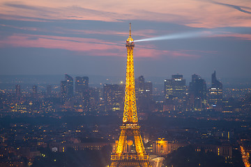 Image showing Eiffel Tower and Paris cityscape from above, France