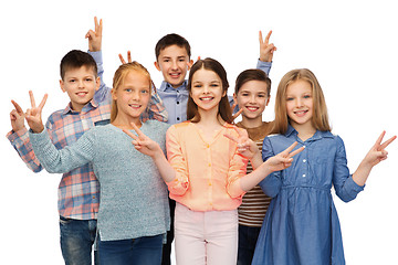 Image showing happy children showing peace hand sign