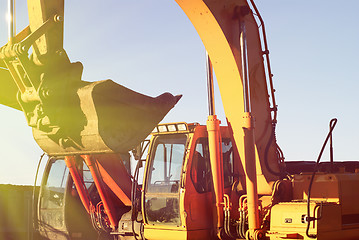 Image showing Bulldozers at construction yard