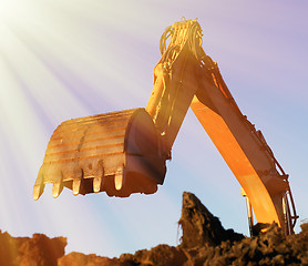 Image showing Shovel bucket against blue sky   