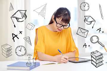 Image showing asian woman student with tablet pc at home