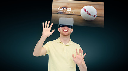 Image showing happy man in virtual reality headset or 3d glasses