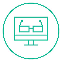 Image showing Glasses on computer monitor line icon.