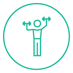 Image showing Man exercising with dumbbells line icon.