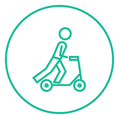 Image showing Man riding kick scooter line icon.