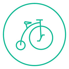 Image showing Old bicycle with big wheel line icon.