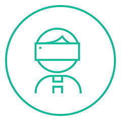 Image showing Man wearing virtual reality headset line icon.