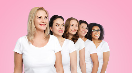 Image showing group of happy different women in white t-shirts