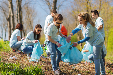 Image showing volunteers with garbage bags cleaning park area