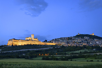 Image showing Illuminated cityscape Assisi basilica and monastery 