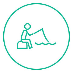 Image showing Fisherman sitting with rod line icon.