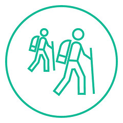 Image showing Tourist backpackers line icon.