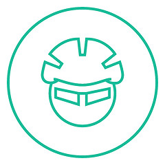 Image showing Man in bicycle helmet and glasses line icon.