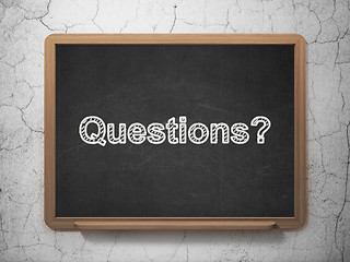 Image showing Learning concept: Questions? on chalkboard background