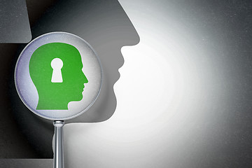 Image showing Learning concept:  Head With Keyhole with optical glass on digital background