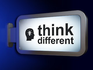 Image showing Studying concept: Think Different and Head With Light Bulb on billboard background