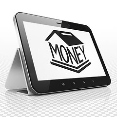 Image showing Banking concept: Tablet Computer with Money Box on display