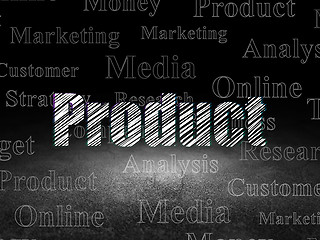 Image showing Marketing concept: Product in grunge dark room