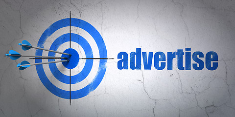 Image showing Marketing concept: target and Advertise on wall background