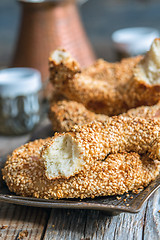 Image showing Tray with Turkish bagels closeup.