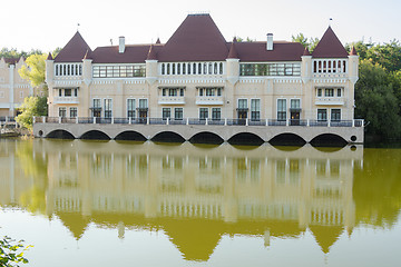 Image showing Moscow, Russia - August 11, 2015: A beautiful building - the castle on the lake in the territory of the Exhibition Center, Moscow, Prospekt Mira, REC, 119, page 511