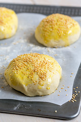 Image showing Billets dough for baking buns with sesame seeds.