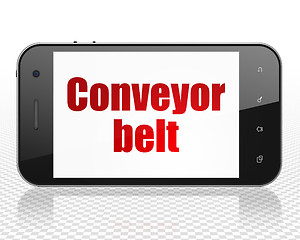 Image showing Industry concept: Smartphone with Conveyor Belt on display