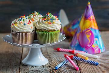 Image showing Cupcakes, cake candles for the holiday.