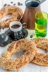 Image showing Bagels with sesame and Turkish coffee.