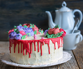 Image showing Colorful cake with floral decoration.