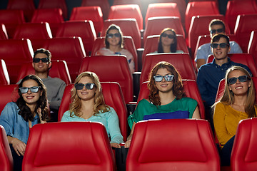 Image showing happy friends watching movie in 3d theater