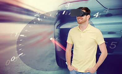 Image showing man in virtual reality headset and car racing game